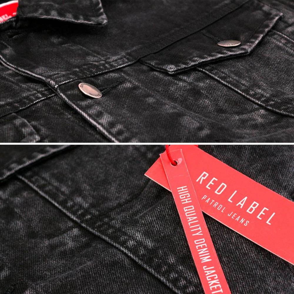 Mens Premium Cotton Faded Denim Jean Button Up Slim Fit Jacket Mineral Black - Picture 3 of 3